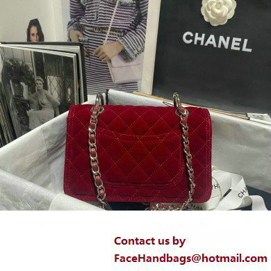 Chanel Velvet  &  Silver-Tone Metal Mini Flap Bag RED AS4051 2023